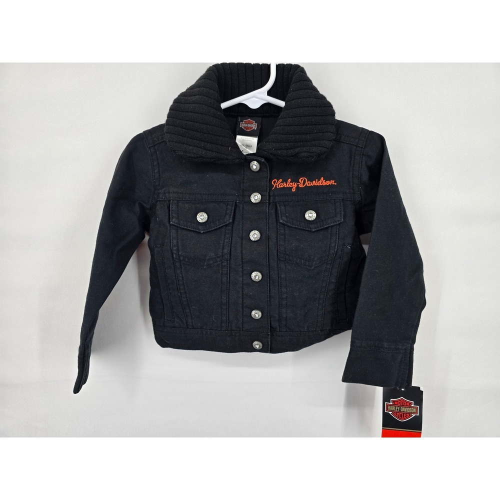 Harley-Davidson Girls Black Poplin Jacket Ribbed Collar Embroidered 2T‎ NWT